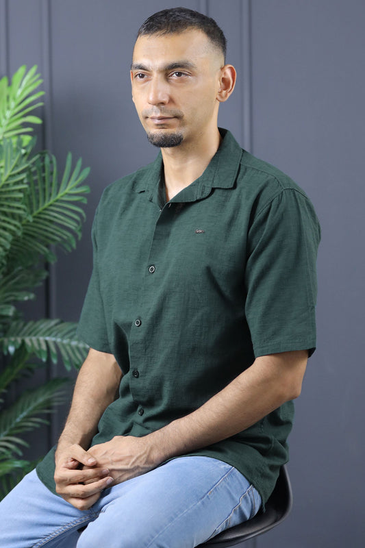 Turbo Textured Relaxed Fit Casual Shirt In Dark Green