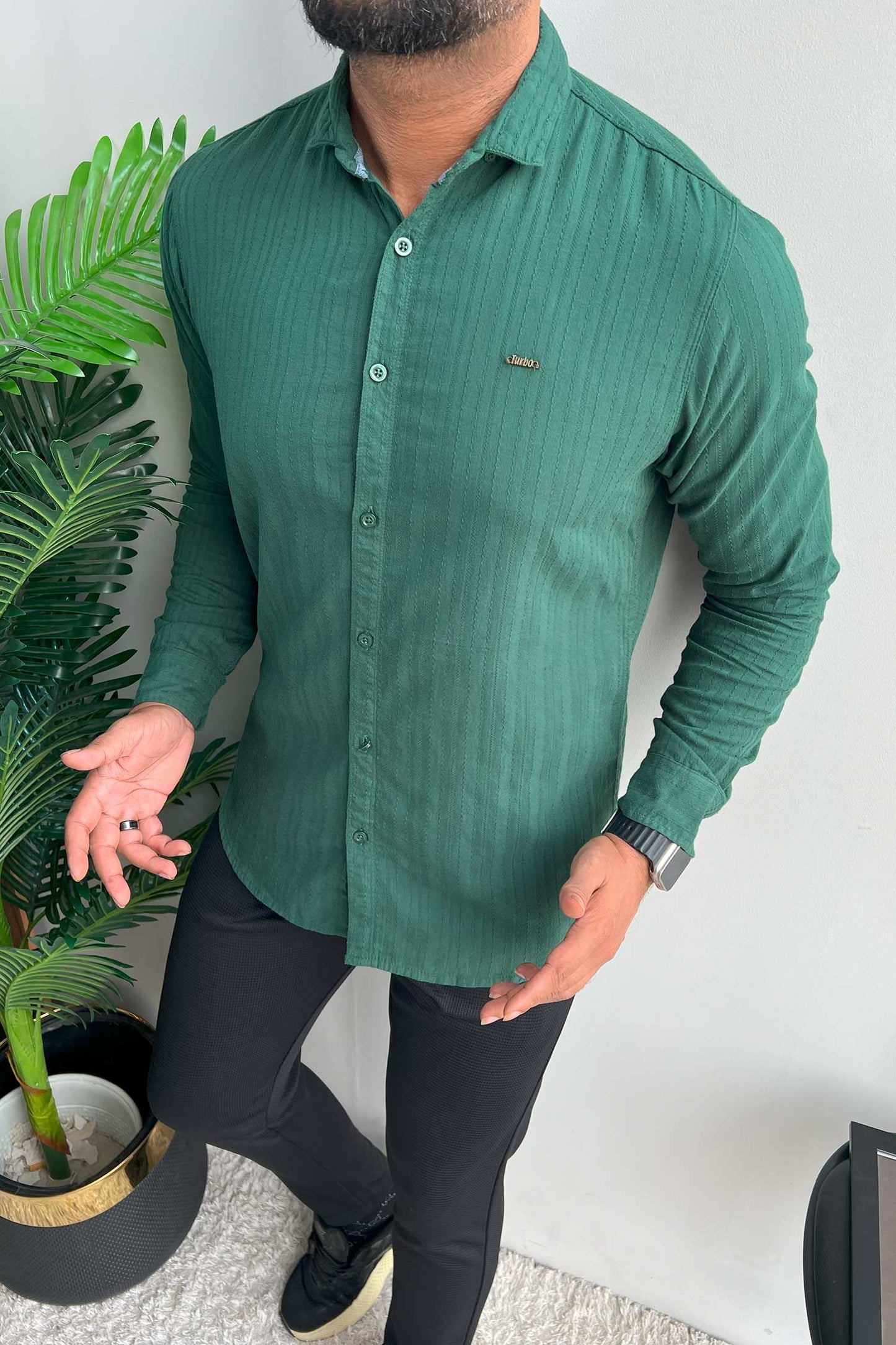 Turbo Billy Textured Knit Long Sleeve Cotton Casual Shirt