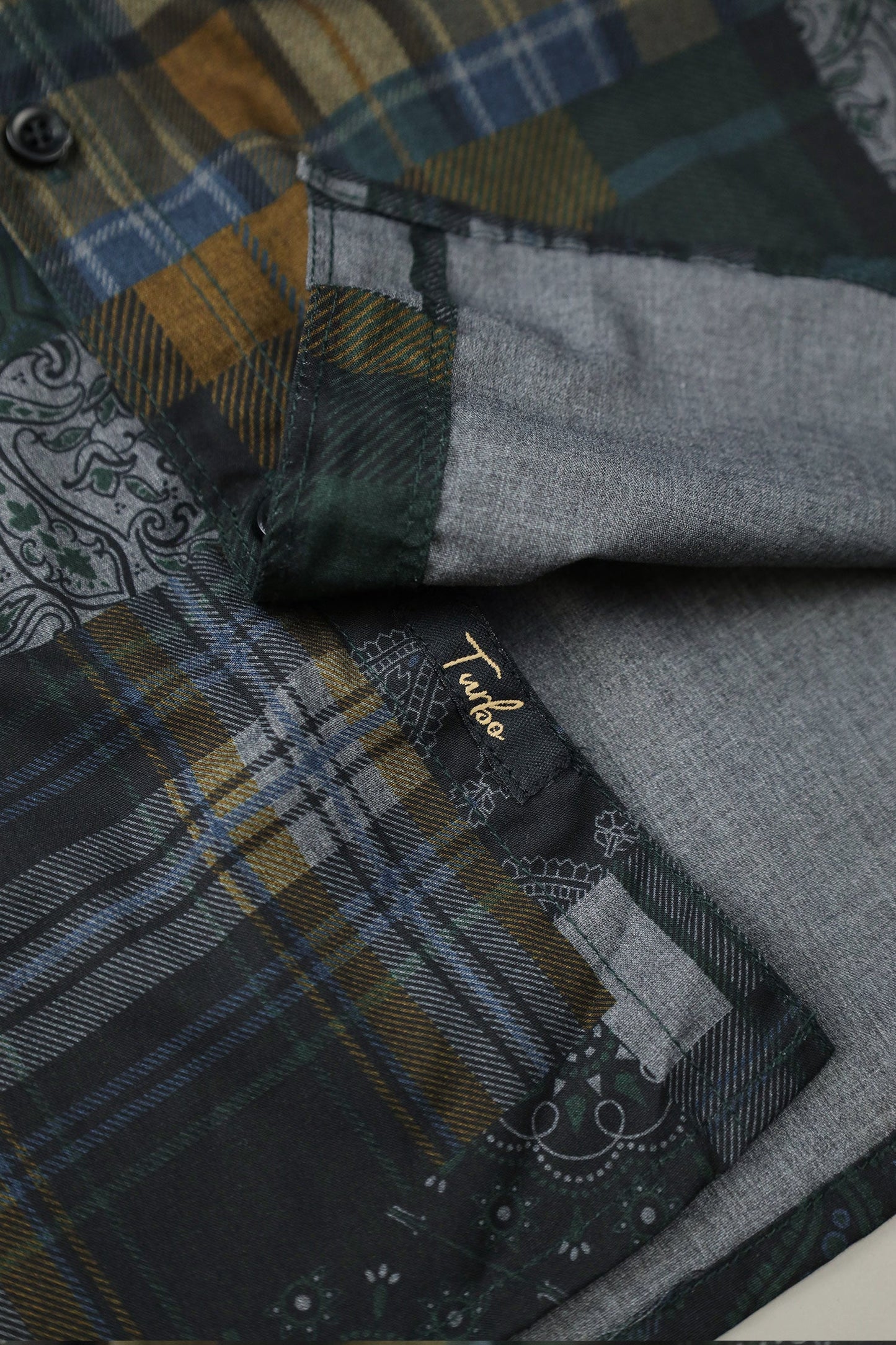 Turbo Checkered Crown Long Sleeve Cotton Casual Shirt In Dark Green