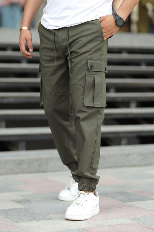 Turbo 6 Pockets Premium Cotton Gabardine Cargo Trouser In Dark Green