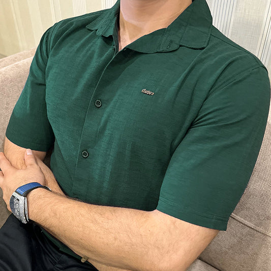 Turbo Textured Relaxed Fit Casual Shirt In Dark Green