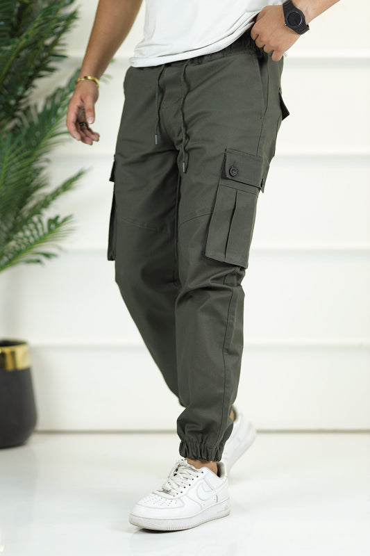 Turbo 6 Pockets Premium Cotton Gabardine Cargo Trouser In Dark Green