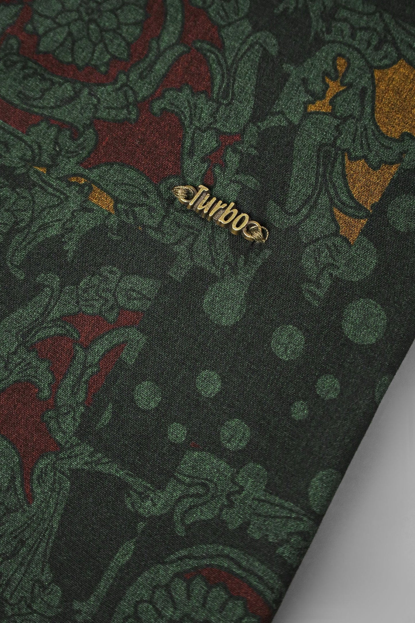Turbo Retro Flower Motif Long Sleeve Cotton Casual Shirt In Dark Green