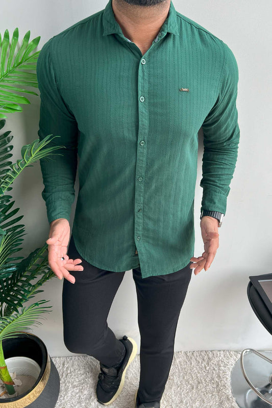 Turbo Billy Textured Knit Long Sleeve Cotton Casual Shirt In Green