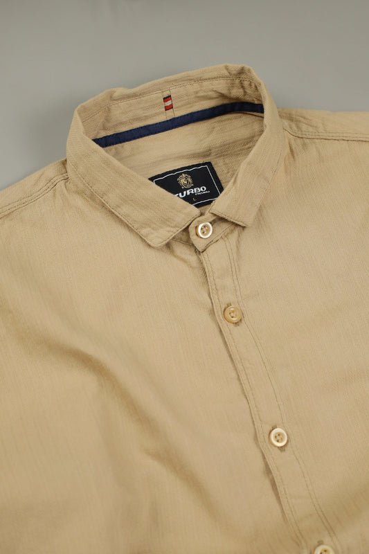 Turbo Organic MonoChromatic Long Sleeve Cotton Casual Shirt in Dark Skin