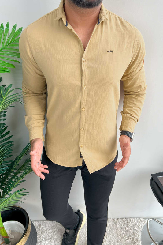 Turbo Organic MonoChromatic Long Sleeve Cotton Casual Shirt in Dark Skin