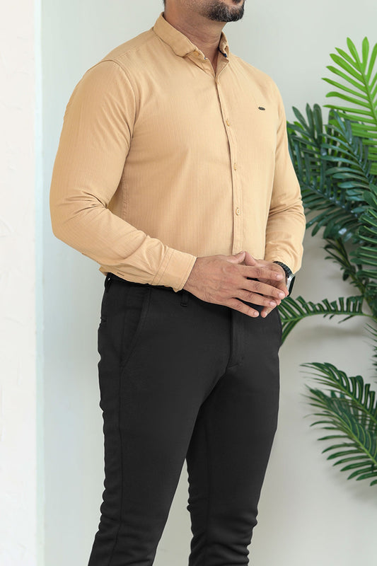 Turbo Organic MonoChromatic Long Sleeve Cotton Casual Shirt in Dark Skin