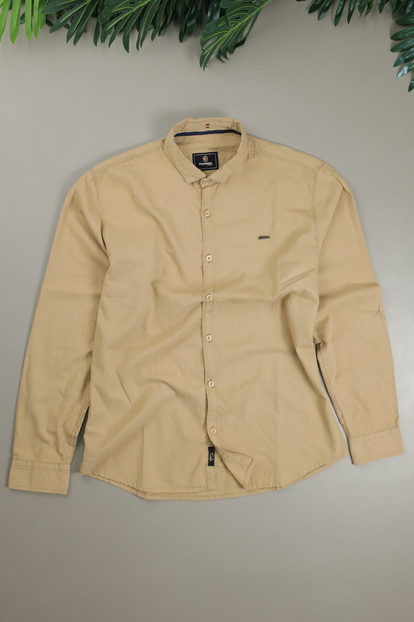 Turbo Organic MonoChromatic Long Sleeve Cotton Casual Shirt in Dark Skin