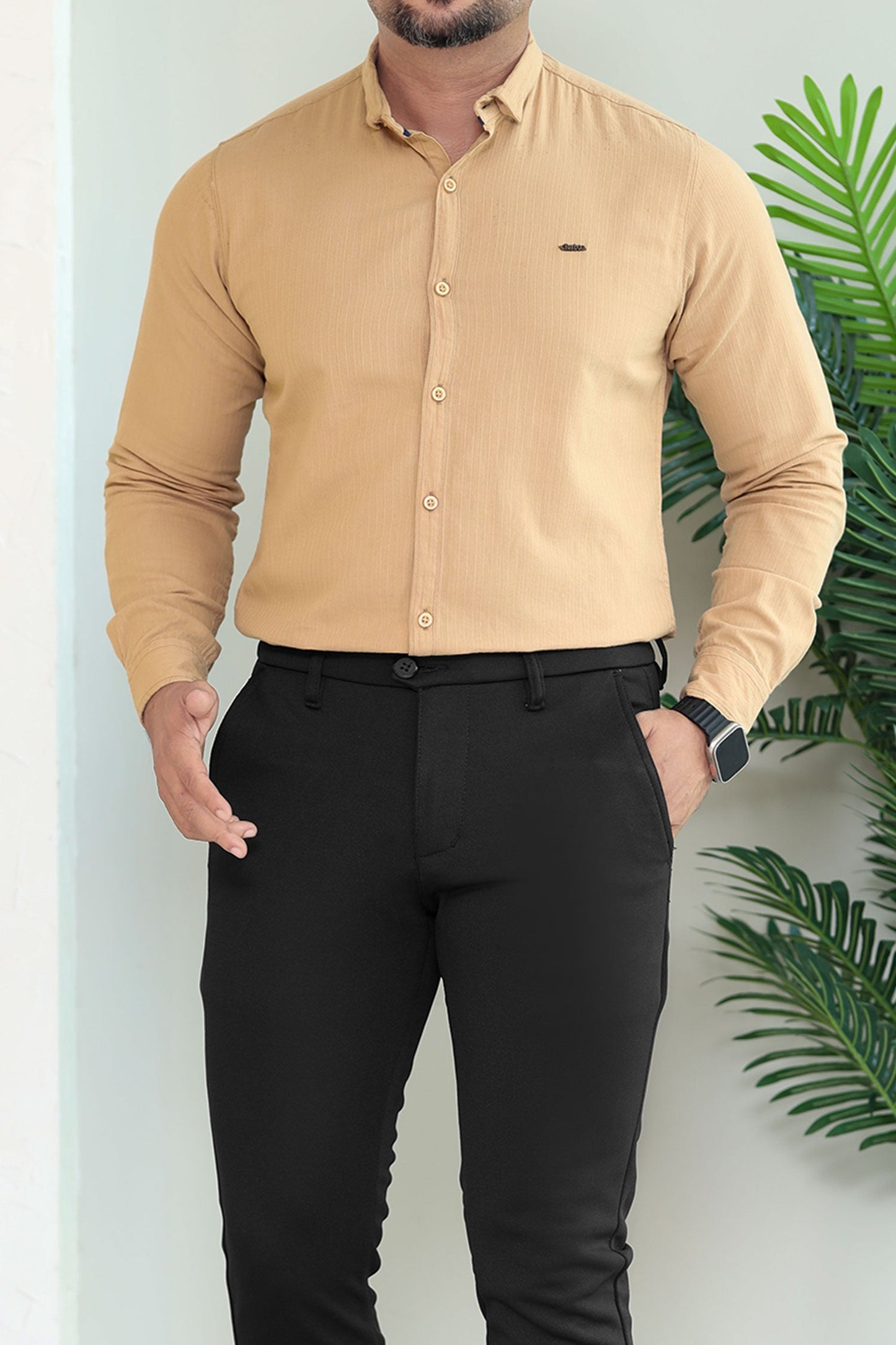 Turbo Organic MonoChromatic Long Sleeve Cotton Casual Shirt in Dark Skin