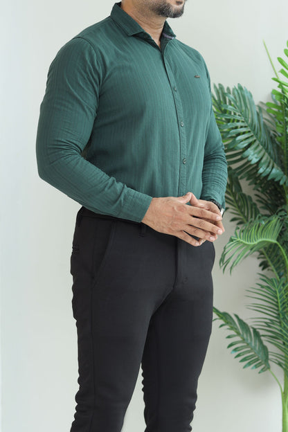 Turbo Billy Textured Knit Long Sleeve Cotton Casual Shirt In Green