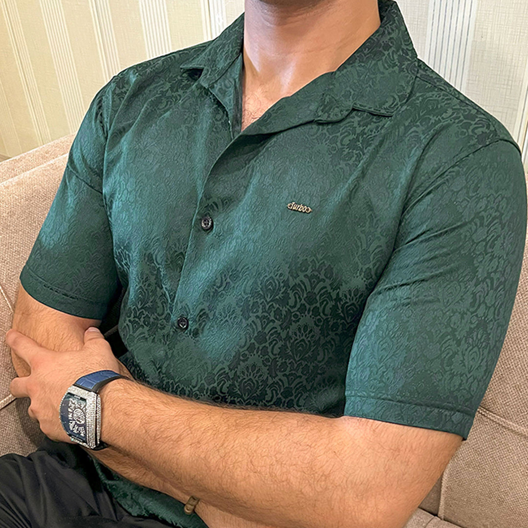 Turbo Designer Motif Floral Casual Shirt In Dark Green
