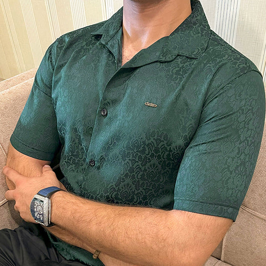 Turbo Designer Motif Floral Casual Shirt In Dark Green