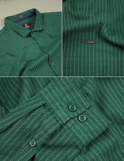 Turbo Lining Check Creation Long Sleeve Cotton Casual Shirt In Green