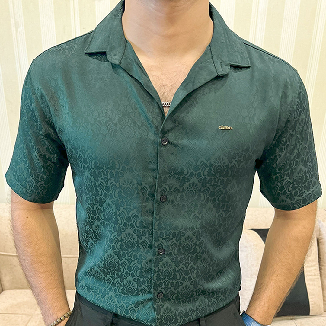 Turbo Designer Motif Floral Casual Shirt In Dark Green