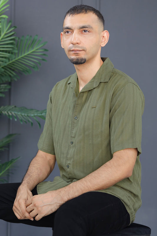 Turbo Endless Cool Embossed Casual Shirt In Green
