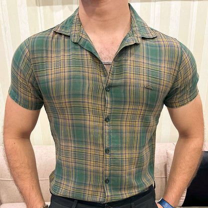 Turbo Classic Pattern Comfort Casual Shirt In Green