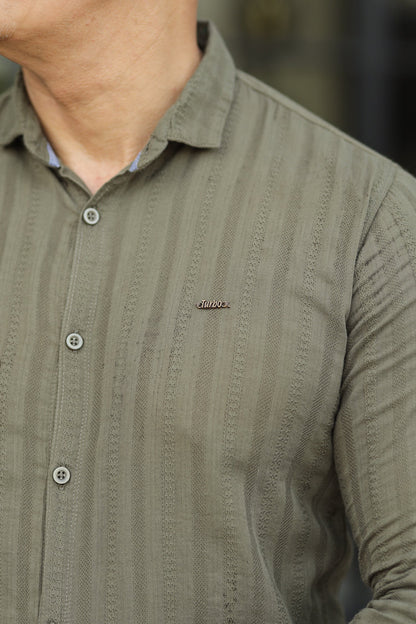 Turbo Self Stripe Motif Long Sleeve Cotton Casual Shirt