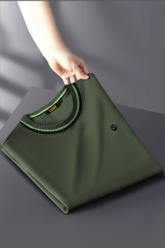 Turbo Contrast Tipping Crew Neck Tee In Olive
