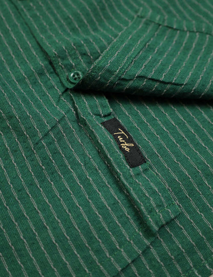 Turbo Lining Check Creation Long Sleeve Cotton Casual Shirt In Green