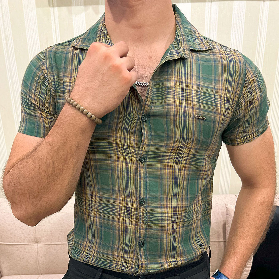 Turbo Classic Pattern Comfort Casual Shirt In Green