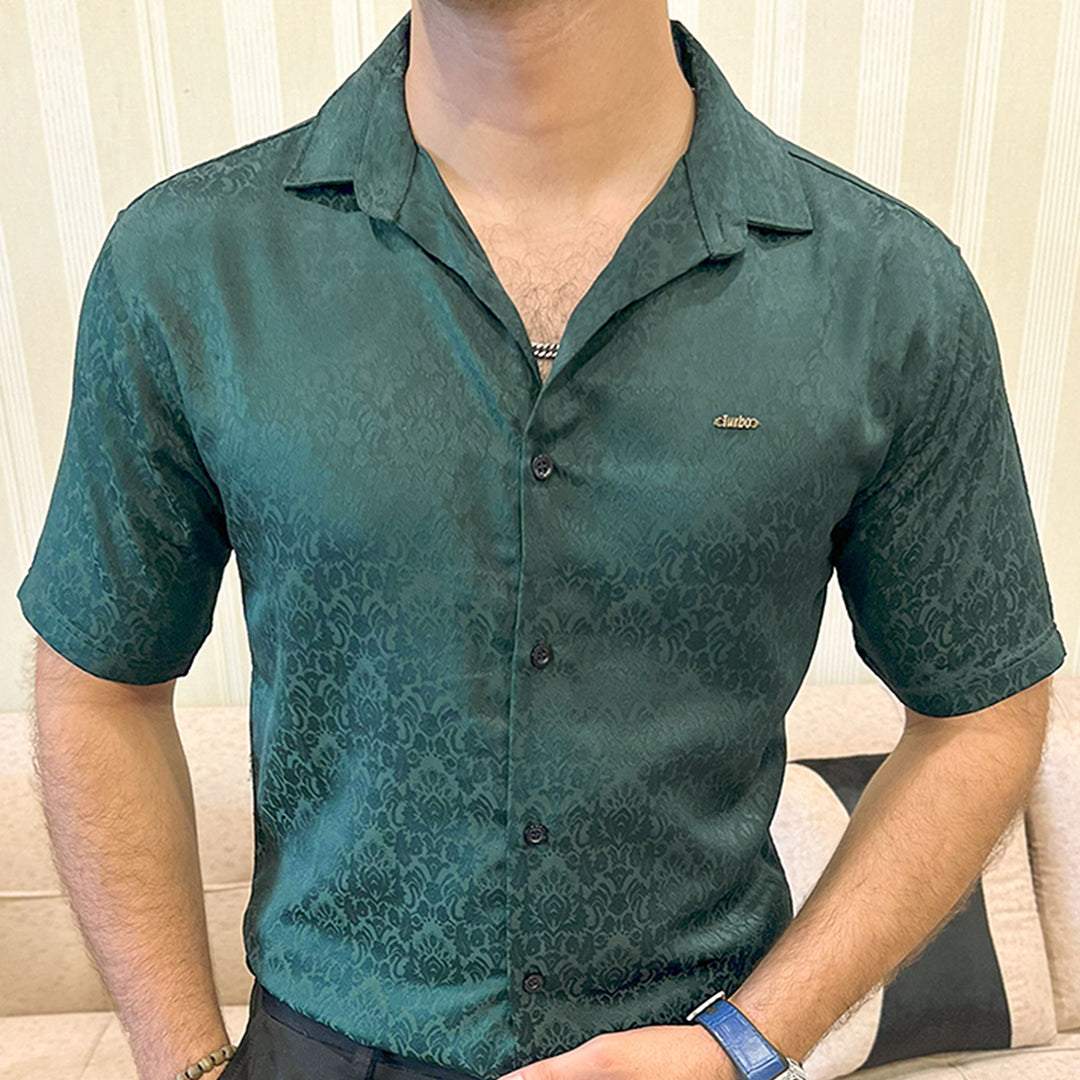 Turbo Designer Motif Floral Casual Shirt In Dark Green