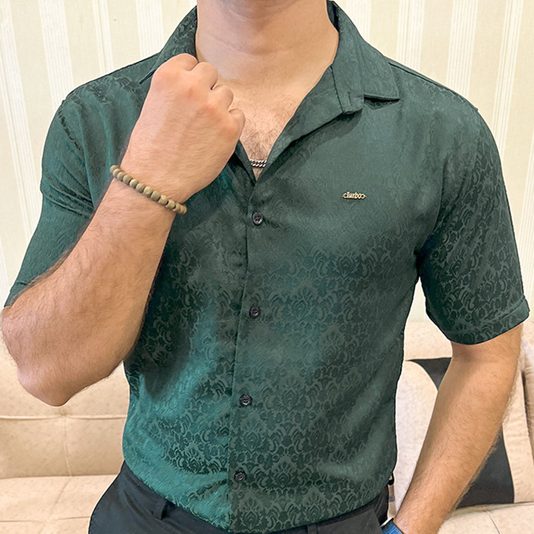 Turbo Designer Motif Floral Casual Shirt In Dark Green