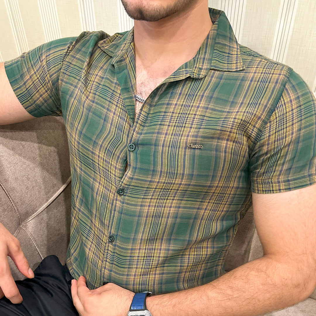 Turbo Classic Pattern Comfort Casual Shirt In Green