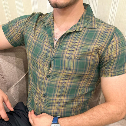 Turbo Classic Pattern Comfort Casual Shirt In Green