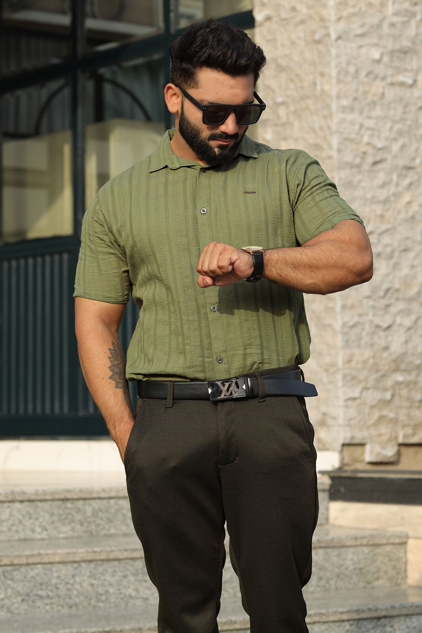 Turbo Endless Cool Embossed Casual Shirt In Green