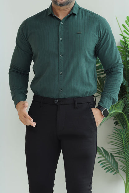 Turbo Billy Textured Knit Long Sleeve Cotton Casual Shirt In Green