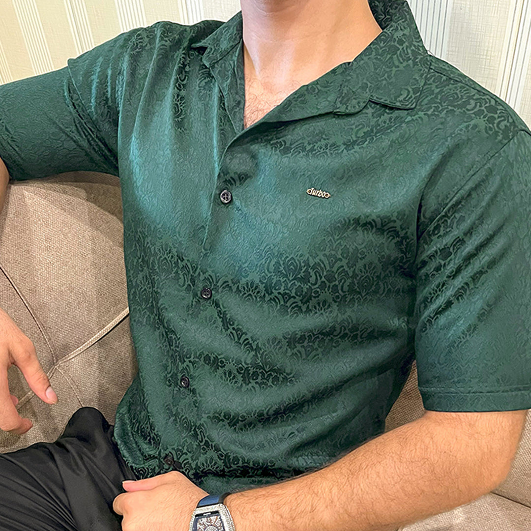 Turbo Designer Motif Floral Casual Shirt In Dark Green
