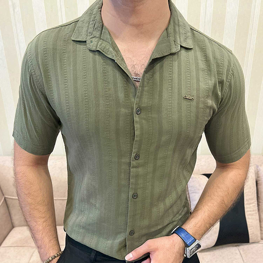 Turbo Endless Cool Embossed Casual Shirt In Green