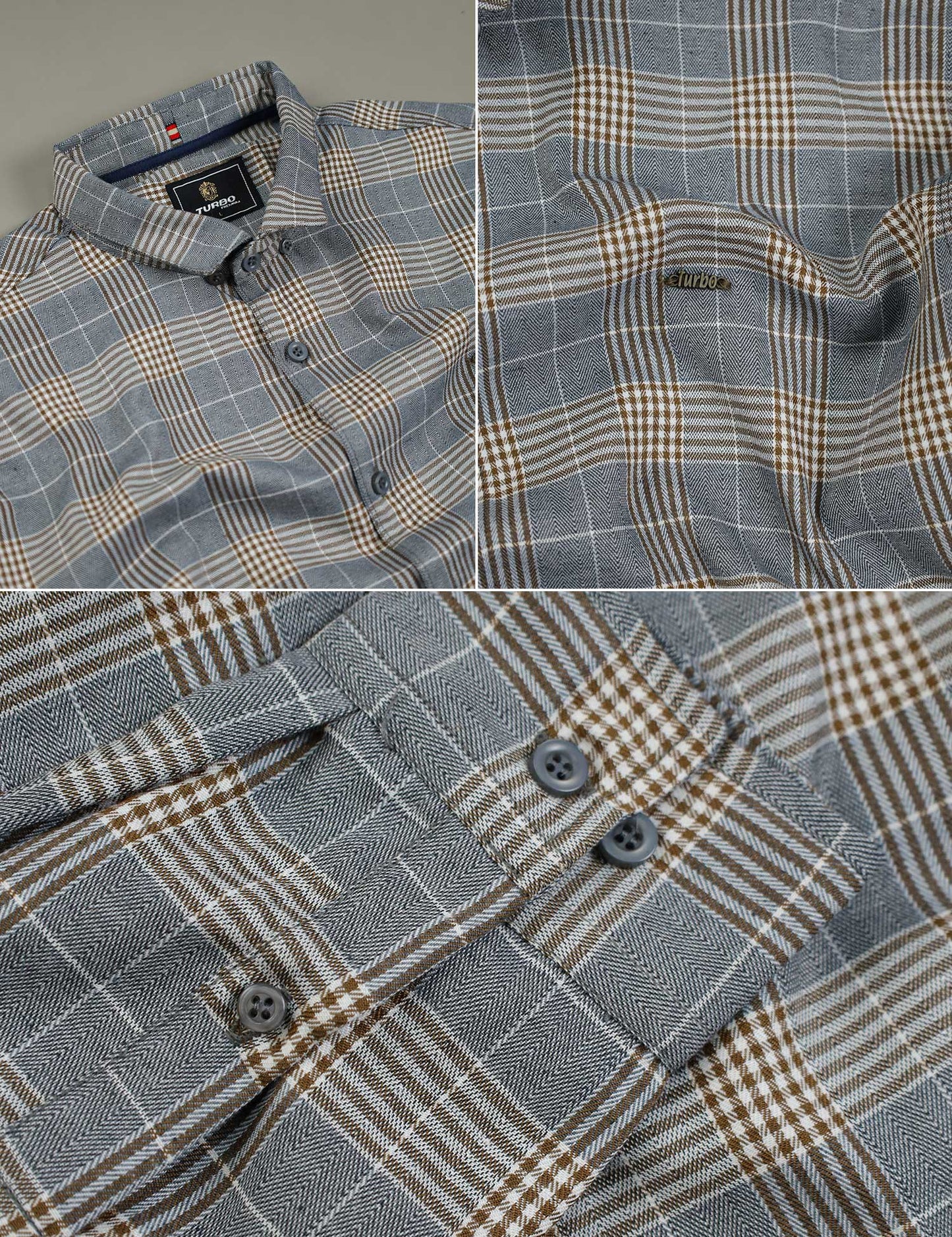 Turbo Plaid Pattern Creation Long Sleeve Cotton Casual Shirt In Grey