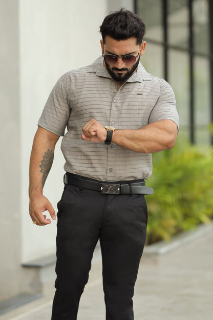 Turbo Snitch Striped Casual Shirt In Grey
