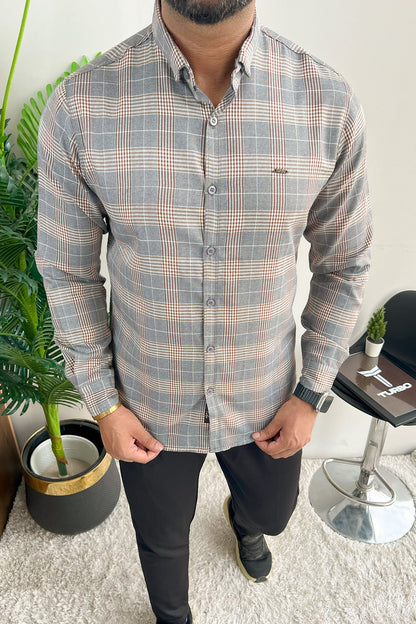 Turbo Plaid Pattern Creation Long Sleeve Cotton Casual Shirt