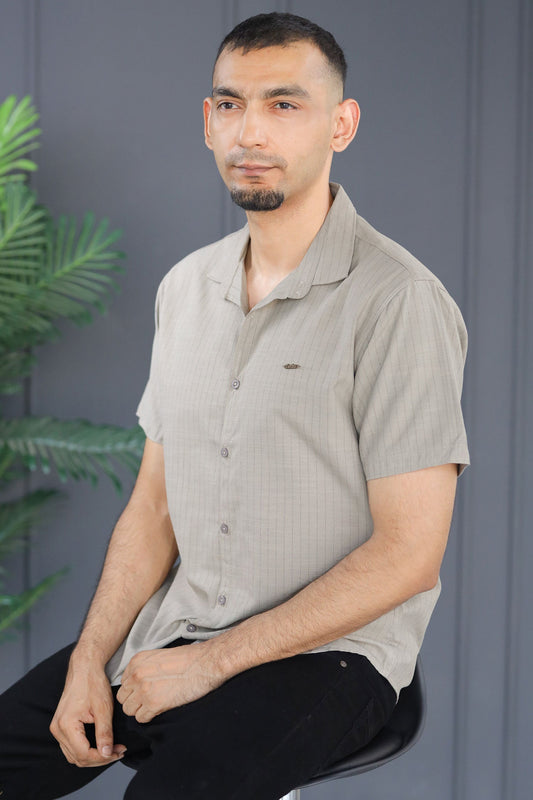 Turbo Creamline Striped Comfort Casual Shirt In Mid Grey