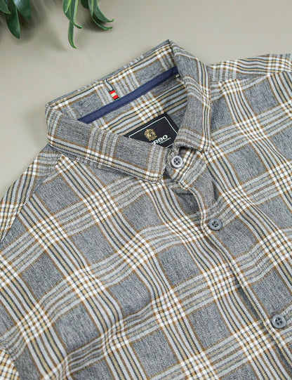 Turbo Tattersall Checkered Long Sleeve Cotton Casual Shirt In Grey