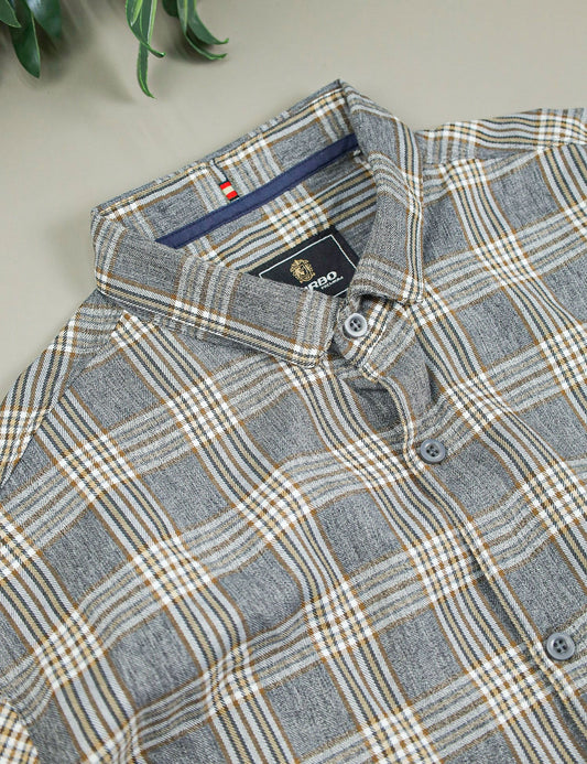 Turbo Tattersall Checkered Long Sleeve Cotton Casual Shirt In Grey