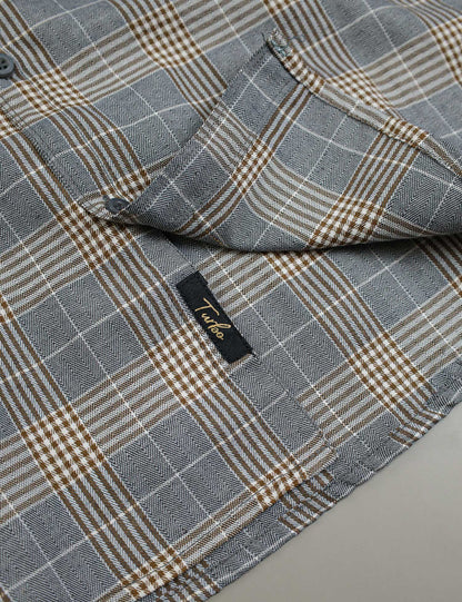 Turbo Plaid Pattern Creation Long Sleeve Cotton Casual Shirt In Grey