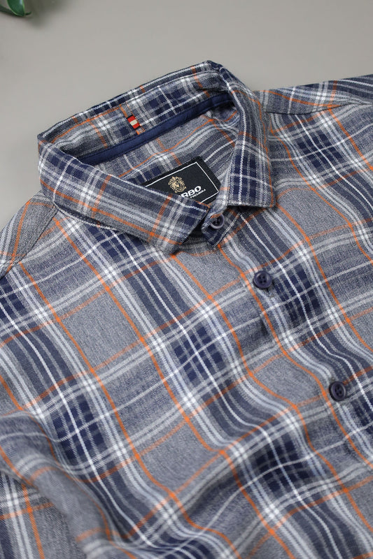Turbo Cubix Checks Long Sleeve Cotton Casual Shirt In Grey