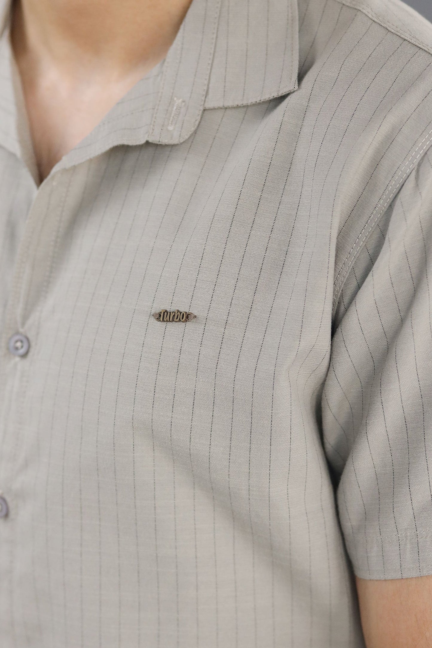 Turbo Creamline Striped Comfort Casual Shirt In Mid Grey