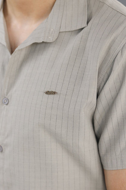 Turbo Creamline Striped Comfort Casual Shirt In Mid Grey