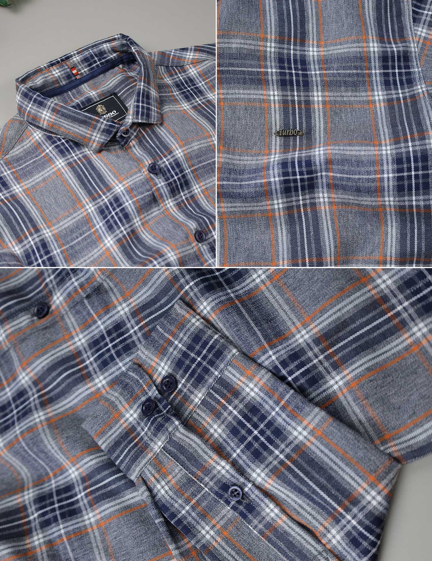 Turbo Cubix Checks Long Sleeve Cotton Casual Shirt In Grey