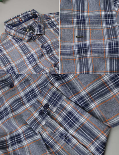 Turbo Cubix Checks Long Sleeve Cotton Casual Shirt In Grey