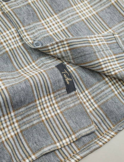 Turbo Tattersall Checkered Long Sleeve Cotton Casual Shirt In Grey