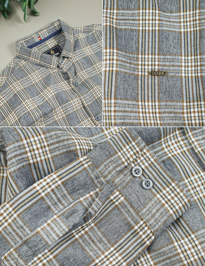 Turbo Tattersall Checkered Long Sleeve Cotton Casual Shirt In Grey