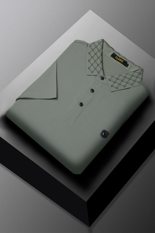 Turbo Diamond Motif Collar Stitchless Men's Polo Shirt In Grey