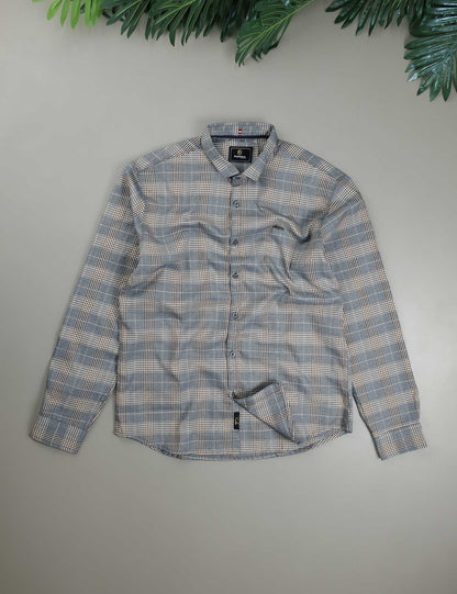 Turbo Plaid Pattern Creation Long Sleeve Cotton Casual Shirt In Grey