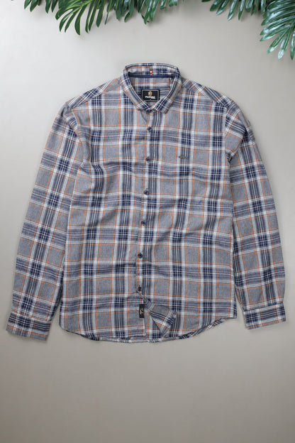 Turbo Cubix Checks Long Sleeve Cotton Casual Shirt In Grey