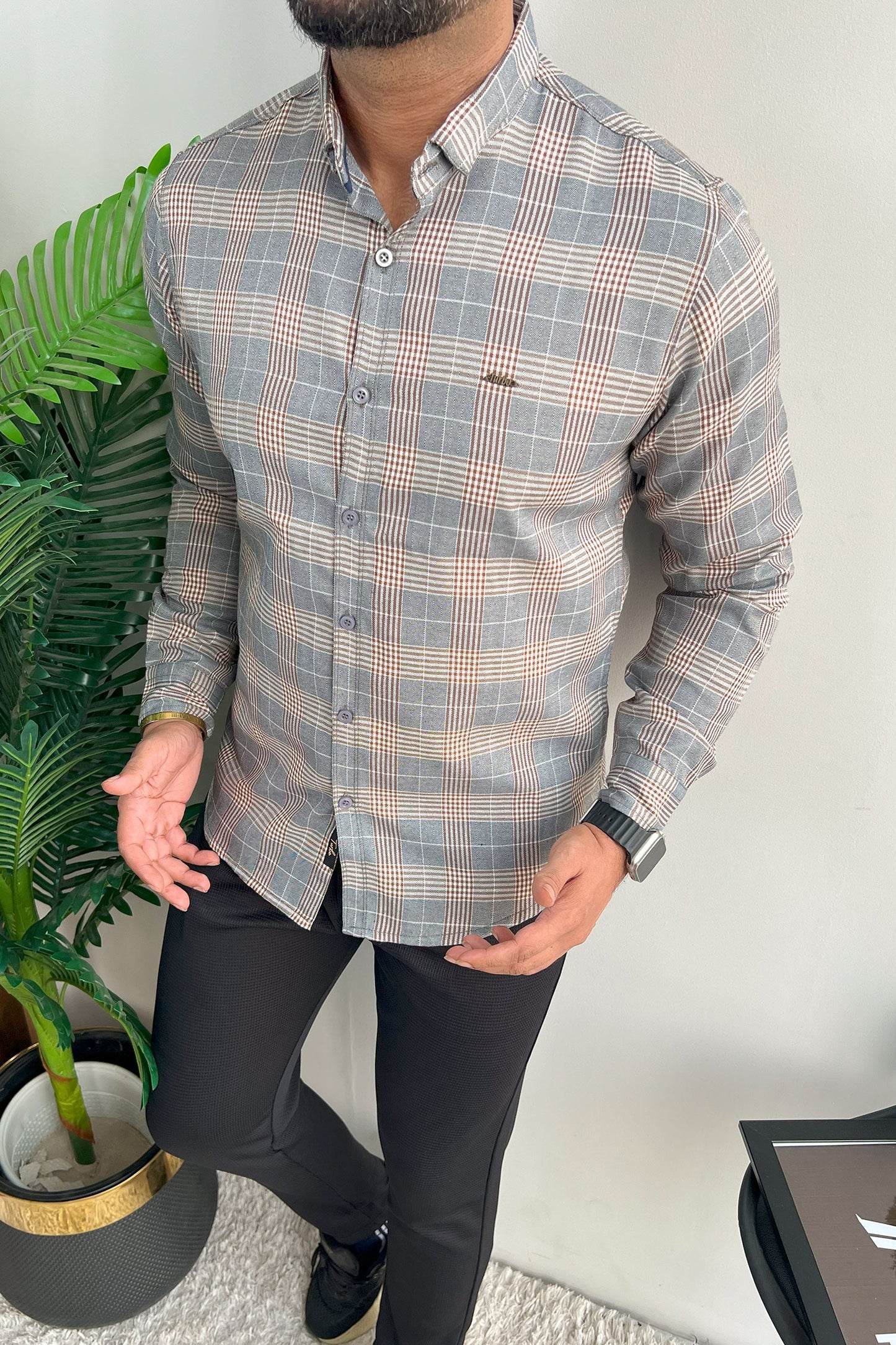 Turbo Plaid Pattern Creation Long Sleeve Cotton Casual Shirt